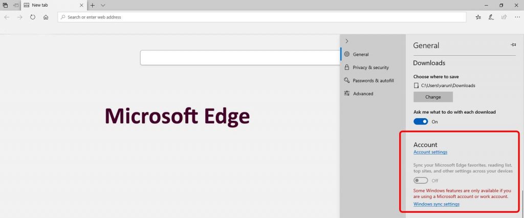 Browser synchronization Microsoft Edge