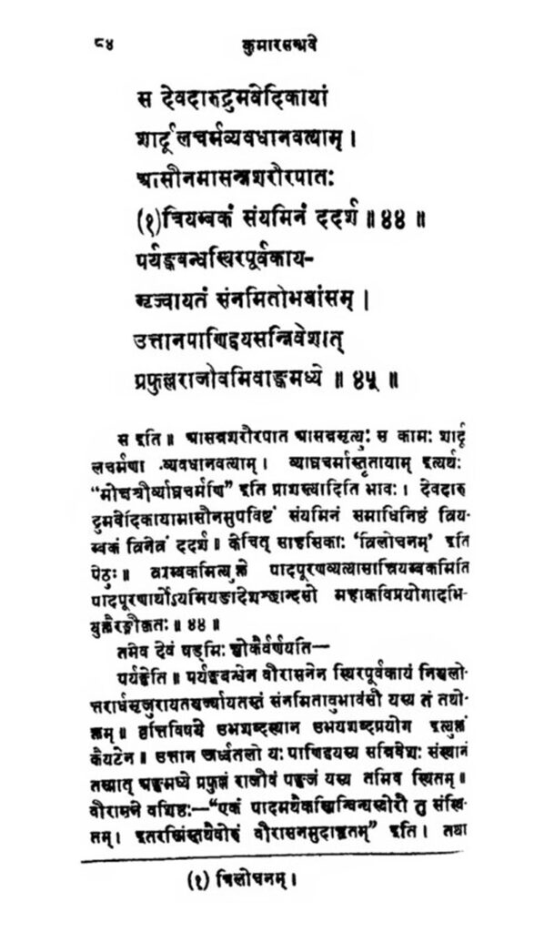 Mahāmṛtyuñjaya Mantra महामृत्युञ्जय मन्त्र, Mahāmṛtyuñjaya Mantrā, Page 85, Kumarasambhavam, Mallinatha, 1888