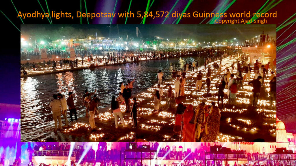Ayodhya lights, Deepotsav with 5,84,572 diyas Guinness world record. November 2020. (C) Ajad Singh, Ayodhya